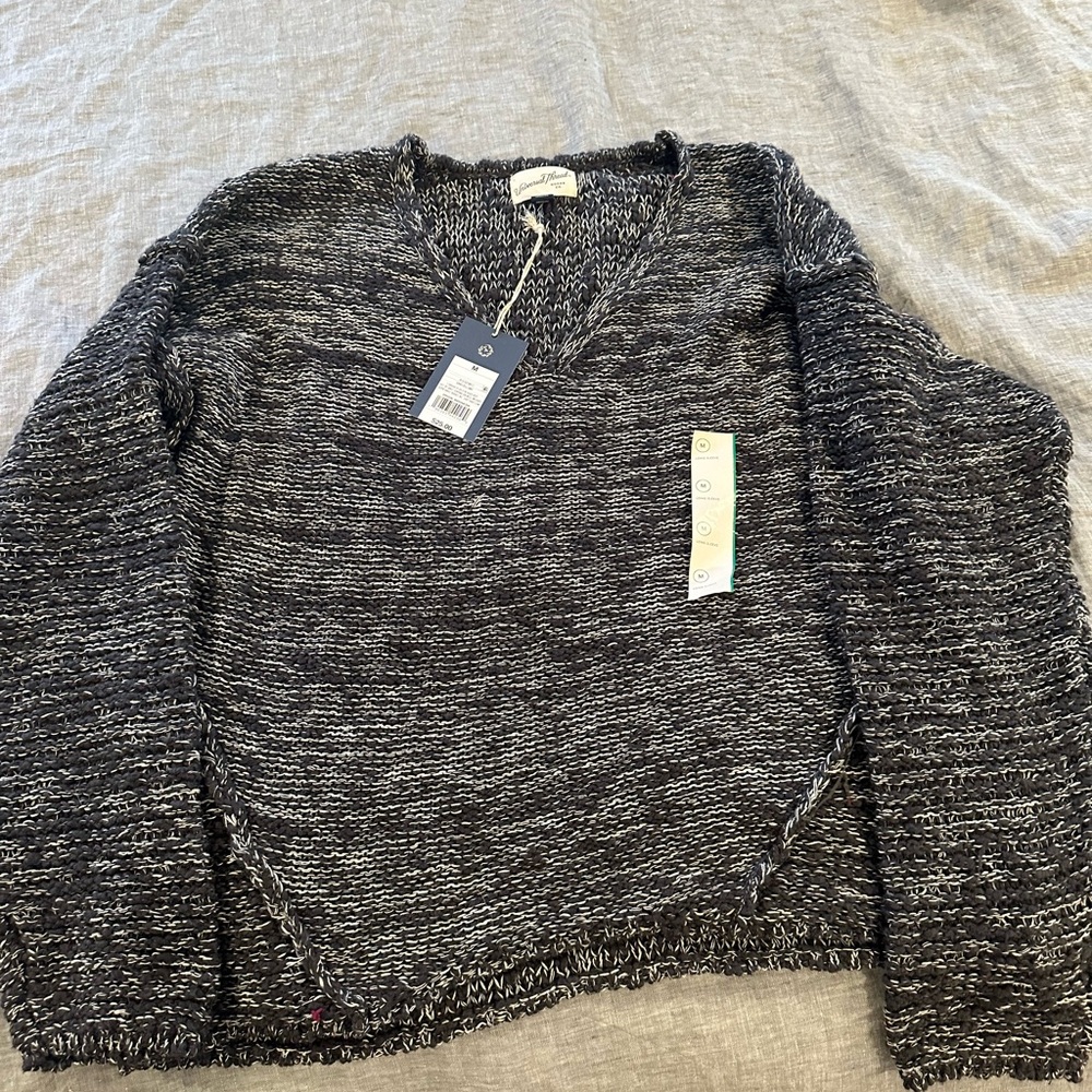 Black and White V-Neck Sweater